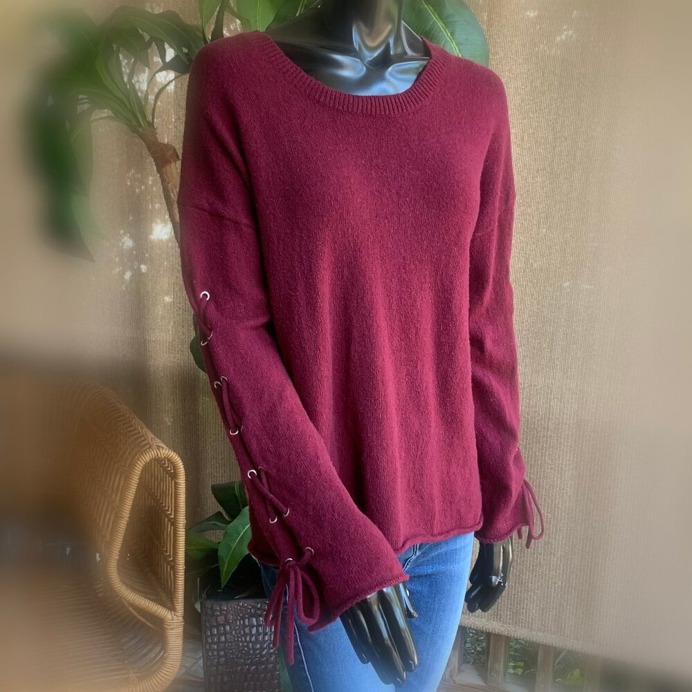 Dip Lace Up Sleeve Crew Neck Cotton Wool Blend Sweater